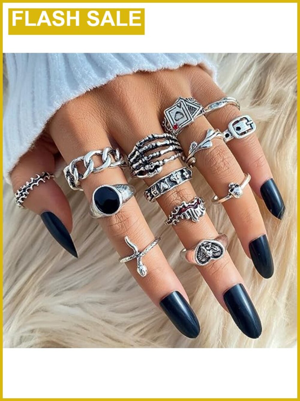 Vintage Silver Knuckle Rings Set Stackable Midi Boho Statement Rings - Picture 4 of 6